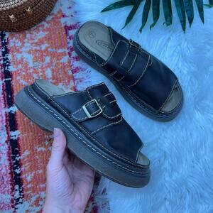 Vintage Y2K 2000s Lower East Side Brown Chunky Leather Slide Sandal Slip On 7